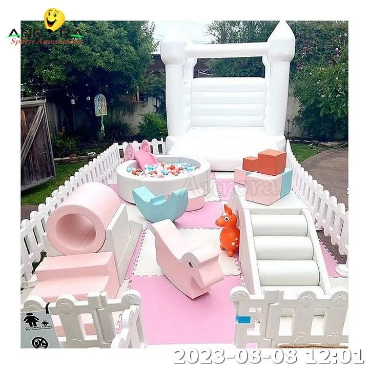 Bebek Yumuşak Oyun Seti Çocuk Yumuşak Oyun Ekipmanı Top Havuzu Merry Go Round Pink