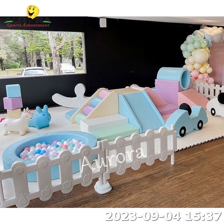 Pastel Yumuşak Oyun Ekipmanı Set Okul öncesi merkez yumuşak oyun köpük paspası top çukur çocukları